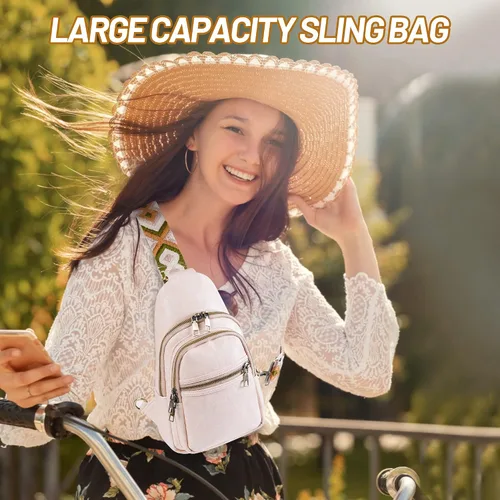 Vista 2 de KFXFENQ Bolso bandolera para mujer, de piel sintética, bolso bandolera pequeña, mochila cruzada multiusos para el pecho, para mujer, ciclismo