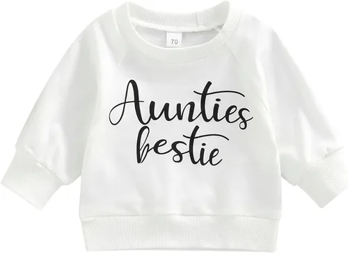 Vista 15 de fhutpw Sudadera de manga larga con estampado de letras para bebés, niños y niñas, ropa de otoño Tías Bestie- Negro