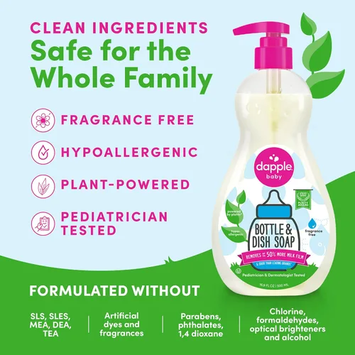 Vista 4 de Dapple Baby - Jabón para botellas y platos sin fragancia, 16.9 onzas