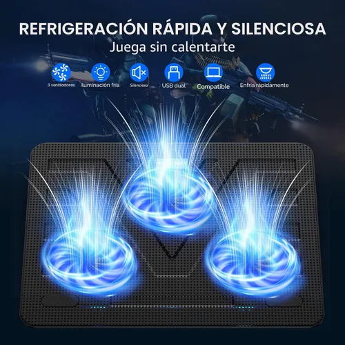 Vista 3 de TECKNET Almohadilla de enfriamiento para laptop, portátil, delgada, silenciosa, alimentada por USB, enfriador de almohadilla de enfriamiento con 3