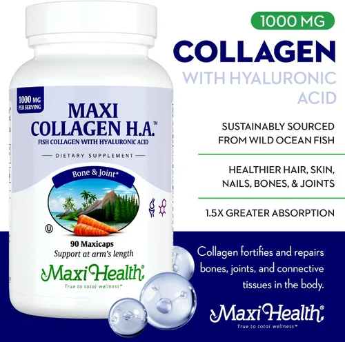 Vista 2 de Maxi Health Pastillas de colágeno marino – 1000 mg de colágeno tipo 1 para mujeres y hombres con suplemento de ácido hialurónico para apoyo