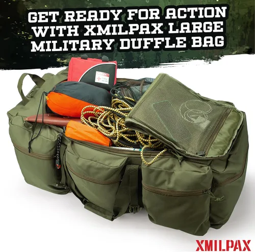 Vista 7 de Bolsa de lona militar grande de 100 L, bolsa de lona para despliegue, equipo deportivo, bolsa de equipaje de viaje con correas desmontables para AT