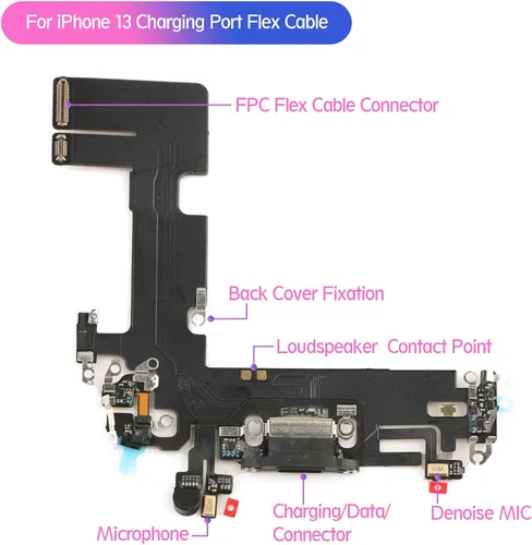 Vista 7 de Reemplazo para iPhone 13 Puerto de carga Dock Conector para iPhone 13 Puerto de carga Reemplazo USB Cargador Junta Flex Cable Asamblea Accesorios