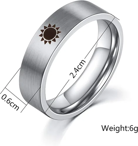 Vista 5 de XAHH - Anillos de sol y luna con estrella, para parejas, 2 piezas de acero inoxidable, color plateado, de compromiso, boda