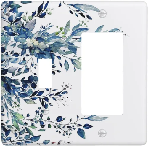 Vista 59 de Cubiertas de Enchufe Dúplex de 1 Gang con Hojas Florales de Eucalipto Azul en Acuarela, Placa Frontal Decorativa para Interruptor de Luz, Placa