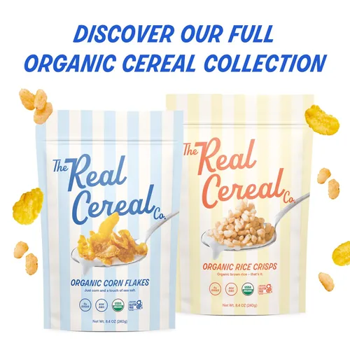 Vista 8 de The Real Cereal Company, Cereales orgánicos de maíz en hojuelas, paquete de 3, cero azúcar, sin gluten, sin OMG, fabricado en Estados Unidos