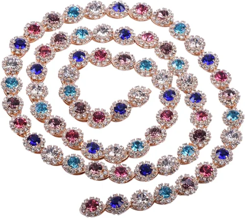 Vista 6 de KAOYOO Cadena de diamantes de imitación de cristal con forma de flor de 1 yarda en base de latón dorado para coser en ropa y adornos de ramo