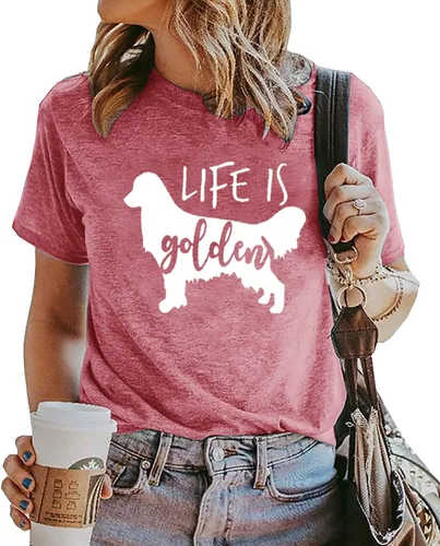 Vista 2 de Life is Golden - Camiseta de manga corta para mujer, diseño de perro lindo y mamá