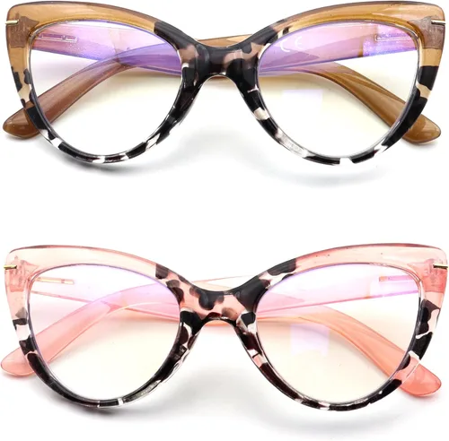 Vista 3 de Anteojos de lectura tipo ojo de gato para mujer, lectores grandes de moda (2 colores mezclados, 1.00)