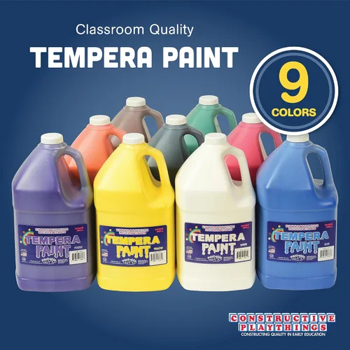 Vista 2 de Constructive Playthings - Juego de pintura de témpera lavable para niños, suministros de pintura para el aula, un galón, multicolor, paquete de 9