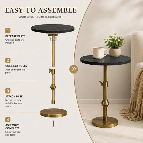 Vista 4 de WHGBJA - Mesa auxiliar ajustable con pedestal de mármol sintético, 12 x 30 pulgadas
