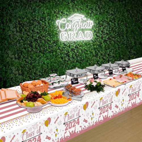 Vista 7 de DUAIAI Decoraciones para fiestas de graduación 2024, paquete de 3 manteles de graduación de tamaño grande, 54 x 108 pulgadas, decoración de plástico