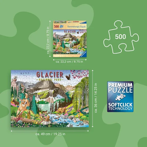 Vista 4 de Ravensburger Rompecabezas de 500 piezas del Parque Nacional Glacier para adultos