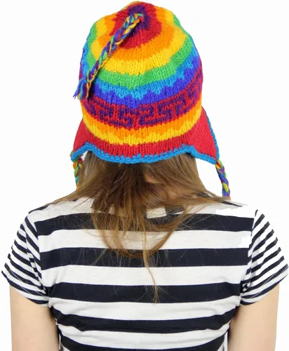Vista 4 de kayjaystyles Nepal Hand Knit arco iris orejeras Beanie cráneo lana Fleeced de esquí sombrero
