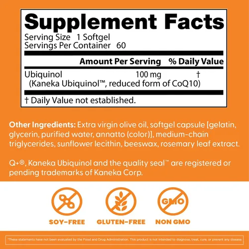 Vista 2 de Doctors Best Ubiquinol, coenzima Q10 de forma reducida, sin OMG, sin gluten, sin soja, 60 cápsulas blandas