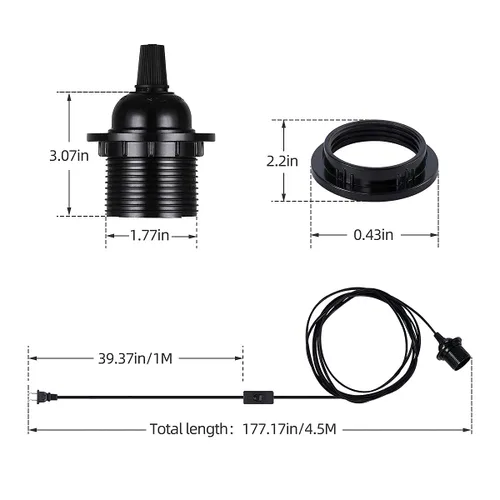 Vista 3 de Paquete de 2 lámparas colgantes HUIBONA enchufables, cable de linterna colgante vintage de 15 pies, enchufe E26/E27, kit negro con interruptor