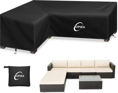Vista 17 de Kipiea Funda para Sofá Seccional en Forma de L para Patio, Tela Oxford Resistente 420D, Funda Seccional para Exteriores con 6 Hebillas a Prueba
