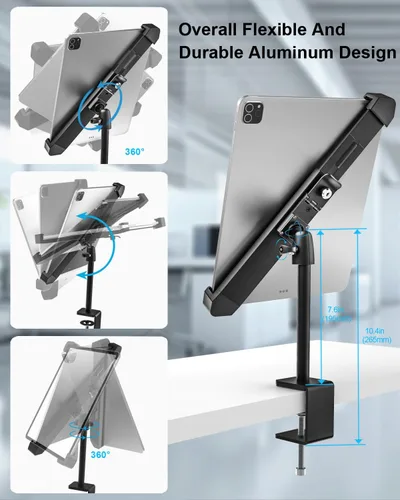 Vista 4 de Soporte antirrobo para tableta de escritorio para tableta de 9-14 pulgadas, soporte giratorio de 360° para tabletas POS con doble bloqueo