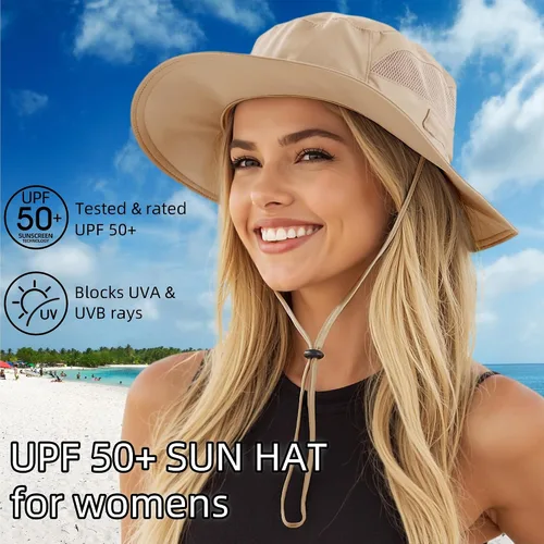 Vista 2 de Connectyle Sombrero de verano para mujer, con protección UV UPF 50+, transpirable, con ala ancha, para senderismo, jardinería
