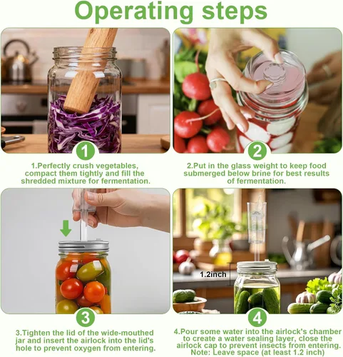 Vista 7 de Kit de fermentación de 4 unidades para todos los frascos Mason de boca ancha (cuatro tarros Mason de 32 oz incluidos), frascos de fermentación
