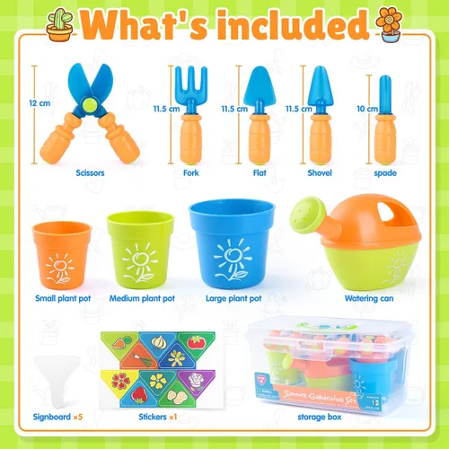 Vista 7 de PLAY Juego de Jardinería para Niños, Juego de Herramientas de Jardín para Niños, Kit de Herramientas de Jardinería con Pala, Tenedor, Espatula