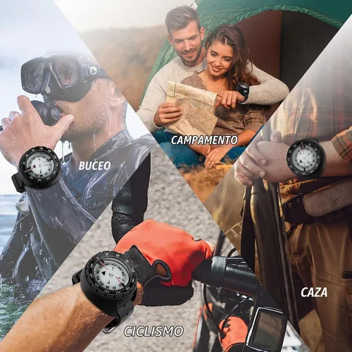 Vista 4 de Brújula de buceo, brújula de buceo profesional impermeable 5ATM con banda de TPU para deportes al aire libre, buceo, vela, senderismo, supervivencia