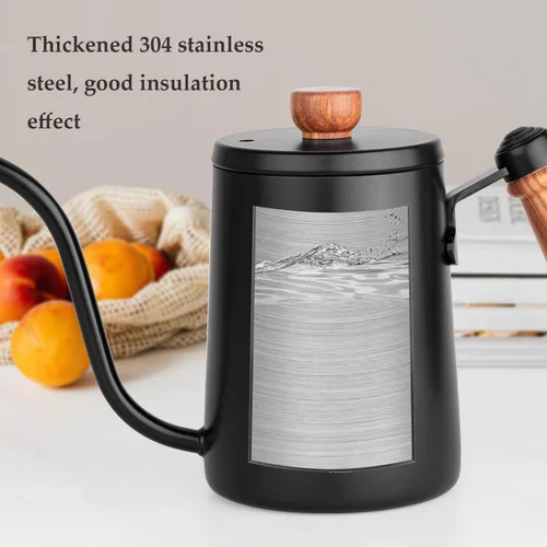 Vista 5 de MERMOO YILAN Hervidor de café para verter sobre cafetera, 20.3 fl oz, tetera de cuello de cisne, hervidor de acero inoxidable con mango Negro