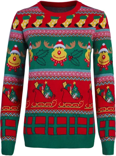 Vista 3 de Fancyqube - Suéter de Navidad para mujer, diseño de renos feos, copos de nieve, cuello redondo, punto de Navidad