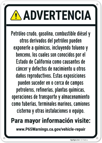 Vista 12 de Señal español de advertencia para petróleo crudo, gasolina, combustible diésel, otros productos petrolíferos, 10 x 7 pulgadas, aluminio 040 libre