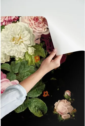 Vista 3 de Spoonflower Papel tapiz autoadhesivo para despegar y pegar, rosas oscuras, diseño floral, vintage, tamaño mediano, grande, extraíble, personalizable