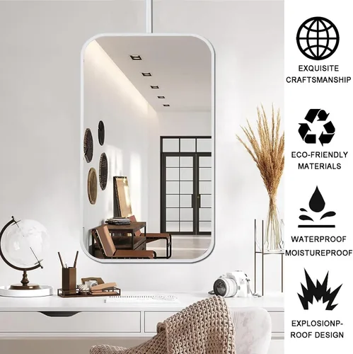 Vista 4 de Bathroom Mirror for Wall, Metal Frame Vanity Mirror with Wall Mount, Ceiling Hanging Makeup Mirror for Bedroom, Living Room, Flaoting Decorative