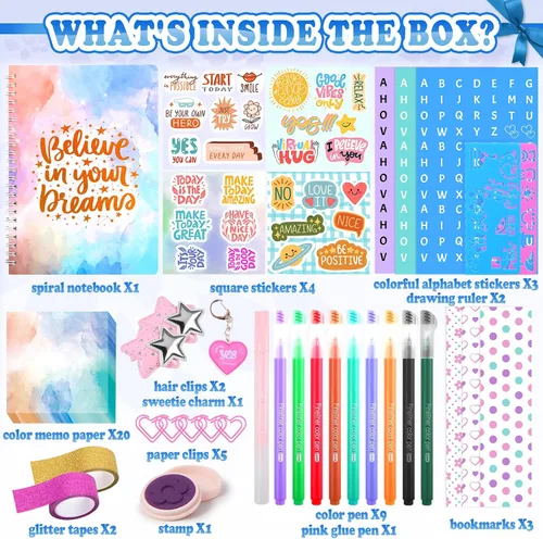 Vista 6 de Nsrzua DlY - Kit de diario para niñas, álbumes de recortes para niñas de 8 Azul