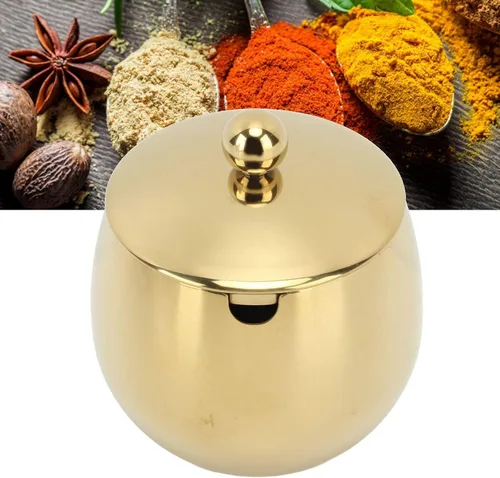 Vista 6 de Tarro grande de acero inoxidable con tapa de almacenamiento para sal caramelo, café, lavavajillas, azúcar, sal, especias, crema, edulcorante (dorado)