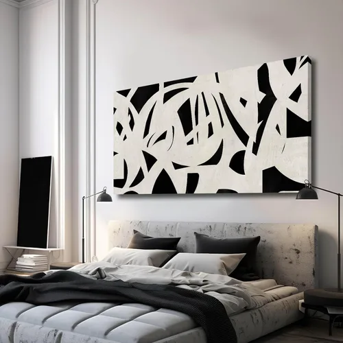 Vista 3 de Arte de pared geométrico de mediados de siglo, decoración moderna en blanco y negro, cuadros para paredes, lienzo fotográfico para sala de estar
