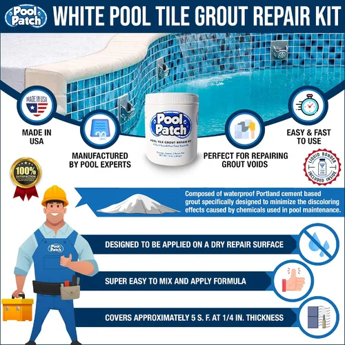 Vista 2 de Pool Patch Kit de reparación de lechada para azulejos blancos, 1.5 libras, color blanco