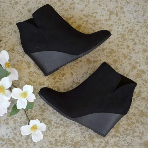 Vista 5 de Botines cortos de gamuza para mujer, con cierre de cremallera, puntera cerrada, para senderismo, estilo mujer, Sandalias negras, caqui, marrones, 9