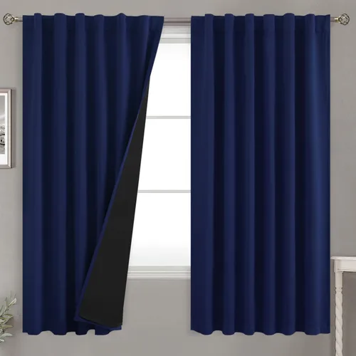 Vista 87 de BGment Cortinas 100% opacas beige de 63 pulgadas de largo con forro aislante térmico, bolsillo para varilla y lengüeta trasera de doble capa