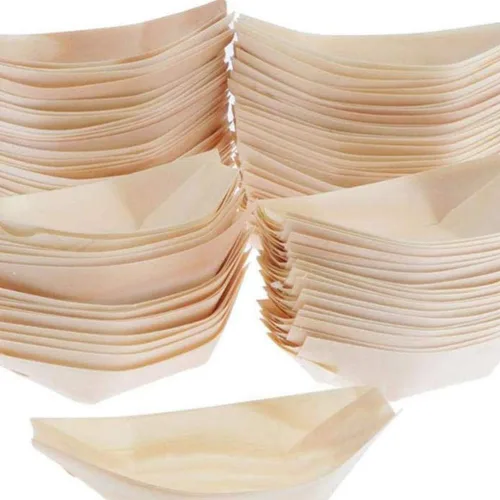 Vista 8 de 100 Uds. Cubiertos de madera para aperitivos, recipientes para alimentos, bote, postres, bandeja de bocadillos, sushi, bote, plato de aperitivos