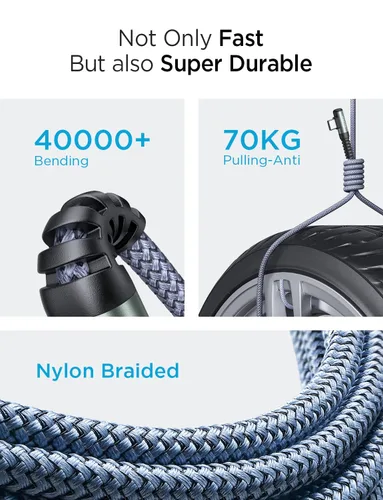 Vista 6 de AINOPE Cable USB C a USB C de 240 W de carga rápida de 1.5 pies, cable de carga rápida tipo C en ángulo recto para iPhone 16 Pro Max Plus, iPhone
