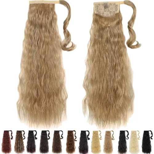 Vista 43 de Extensiones de cola de caballo negras, colas de caballo rizadas con clip, 22 pulgadas, 3.5 onzas, extensión de cabello sintético envolvente del pelo