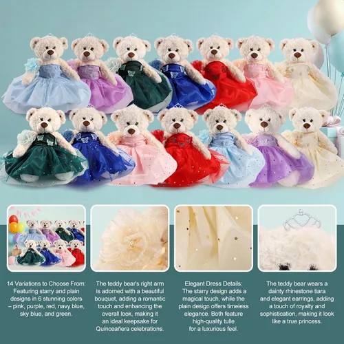 Vista 3 de Muñeca de quinceañera con vestido de membrillo con vestido, decoraciones de quinceañera, regalos de decoración de quinceañera, OSO de peluche