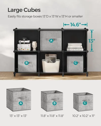 Vista 8 de SONGMICS Cubos de almacenamiento y organizador grande de almacenamiento de 6 cubos, contenedores de tela no tejida de 13 pulgadas con asas dobles