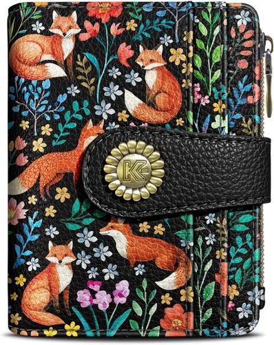 Vista 25 de Kelvoris Cartera pequeña Rfid para mujer, plegable, con cremallera, bolsillo para monedas, piel sintética, compacto, para tarjetas de crédito