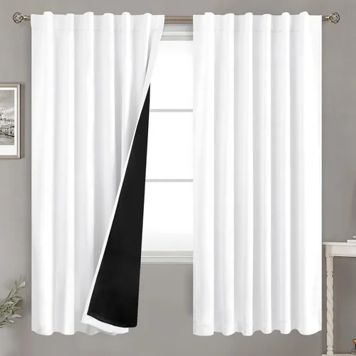 Vista 130 de BGment Cortinas 100% opacas beige de 63 pulgadas de largo con forro aislante térmico, bolsillo para varilla y lengüeta trasera de doble capa