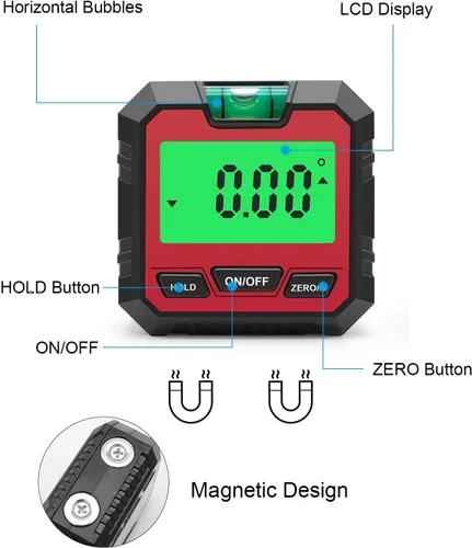 Vista 4 de Transportador de medidor de ángulo digital, buscador de ángulo electrónico, caja de nivel digital con base magnética, herramienta de medición