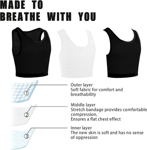 Vista 4 de XUJI Transgender FTM Trans Breathable Half Chest Binder