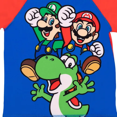 Vista 4 de Super Mario Luigi Mario Yoshi Raglan Swim Rash Guard - Conjunto de troncos de natación