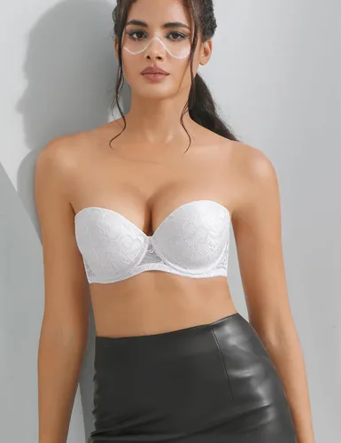 Vista 5 de Amafuur Sujetador sin tirantes Push Up Sujetador de encaje grueso acolchado Añadir 2 tazas Multiway con correas transparentes Sujetador de apoyo
