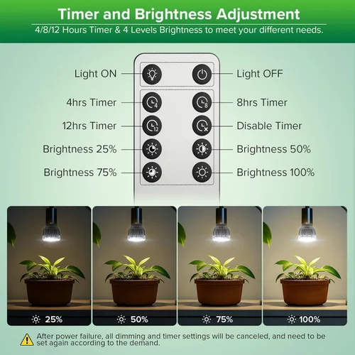 Vista 2 de Bombilla de cultivo regulable SGLEDs para plantas de interior, espectro completo con control remoto, encendido/apagado automático con temporizador