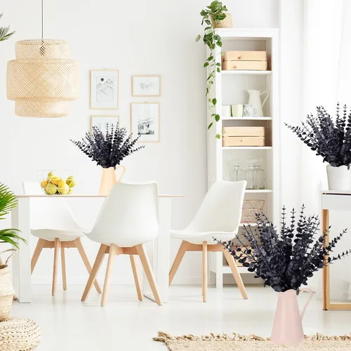 Vista 5 de FEQO 36 tallos de eucalipto negro, hojas artificiales, ramas de eucalipto sintético, ramas de 15 pulgadas para ramo de boda, decoración del hogar